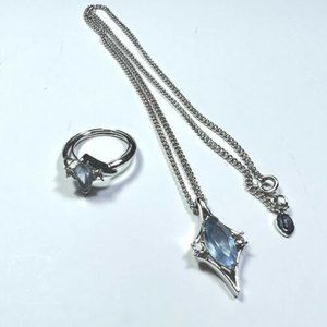 Vintage Avon Ring and Necklace Set Original Ring Box Blue Stone